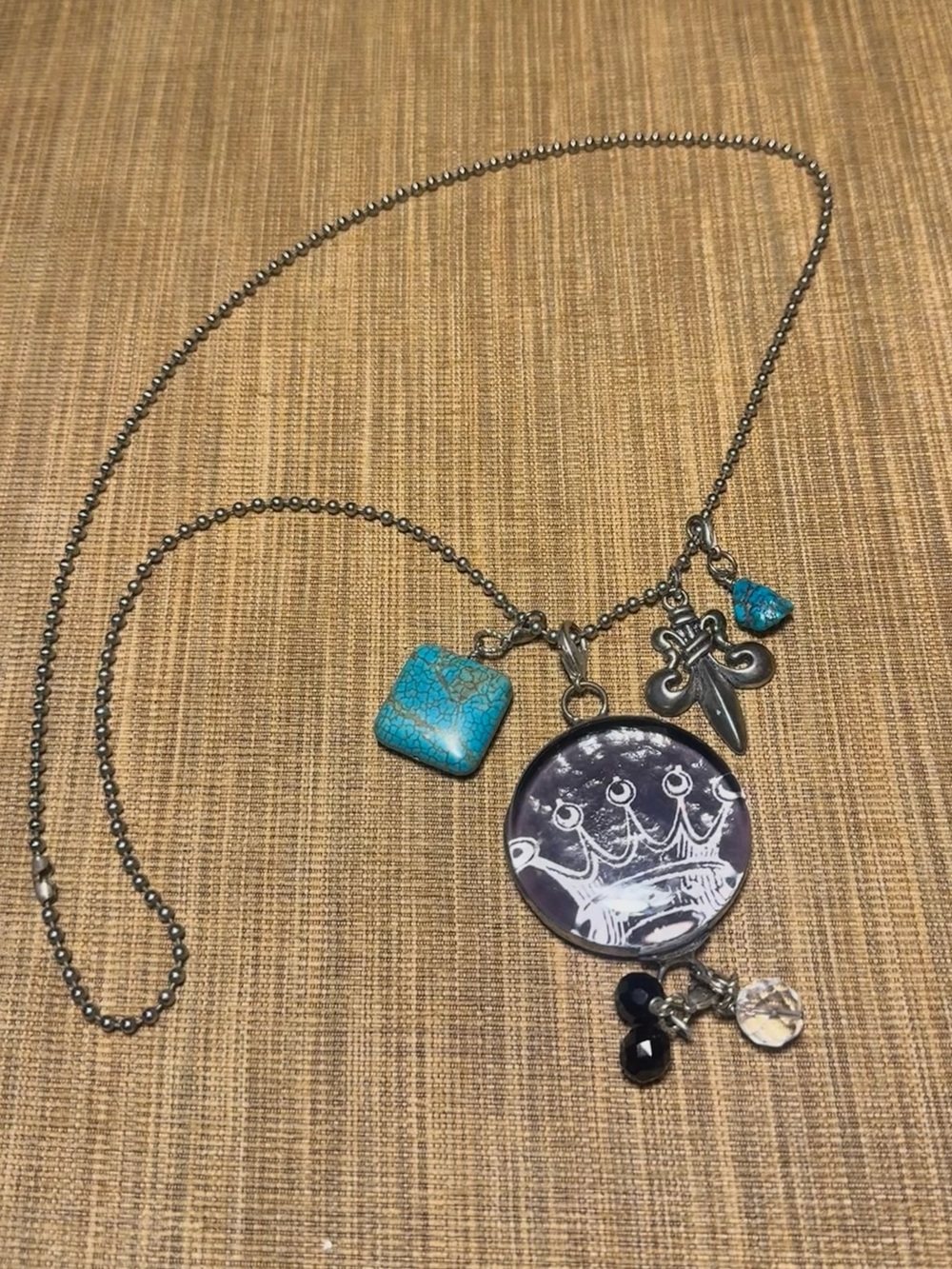 Eclectic Chunky Silver Tone Charm Necklace